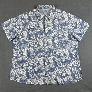 IZOD Saltwater Relaxed Classics Hawaiian Shirt Blue Palm Tree Guitar XXL